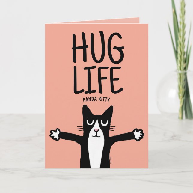 FUNNY CAT BIRTHDAY HUG LIFE PANDA KITTY CARD (Front)