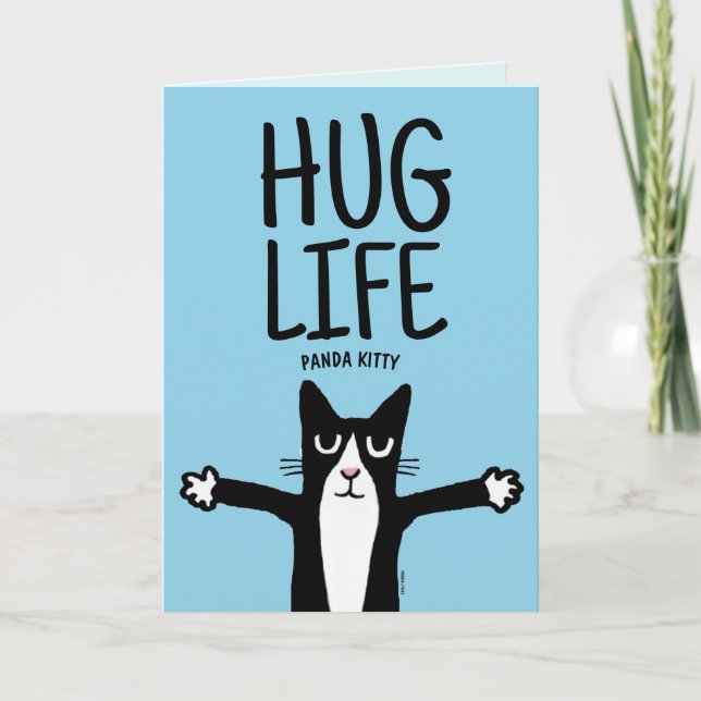 FUNNY CAT BIRTHDAY HUG LIFE PANDA KITTY GREETING  HOLIDAY CARD (Front)