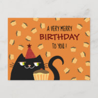 Funny Cat Birthday Postcard Cupcake Cute