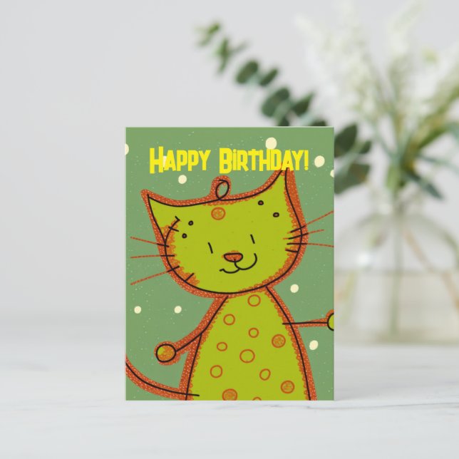 Funny Cat Birthday Postcard for Cat Lovers (Standing Front)