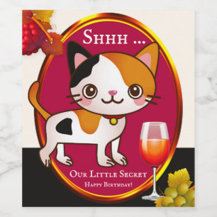 Funny Cat Birthday Wine Label