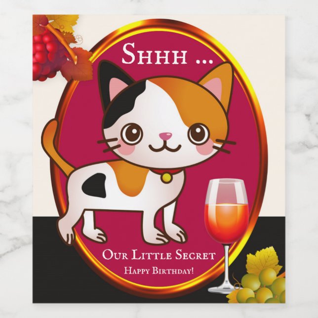 Funny Cat Birthday Wine Label (Single Label)