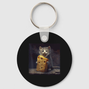 Funny Cat Biting Cheese Men Women Kids Key Ring