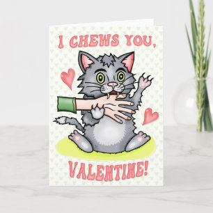 Funny Cat Biting Hand I Chews You Valentine's Day Card