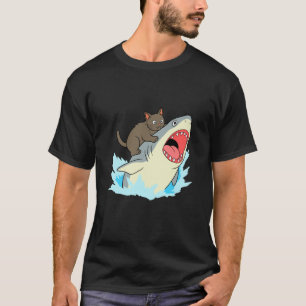 Funny Cat Biting Shark T-Shirt