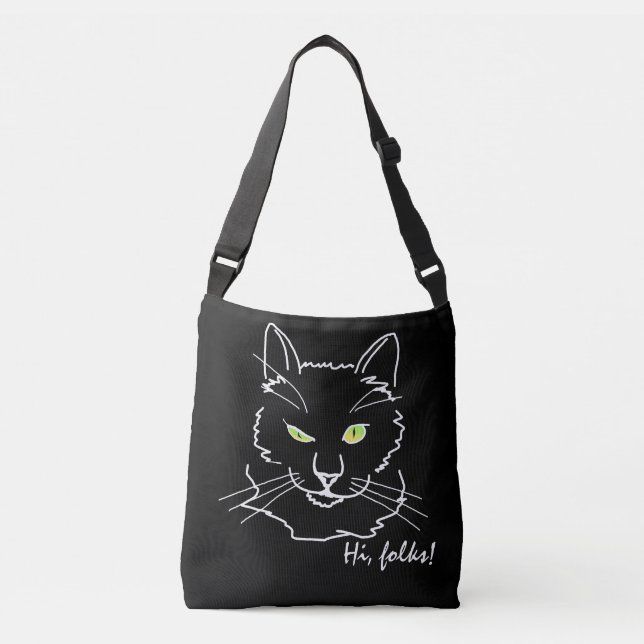 Funny Cat Black Crossbody Bag (Front)