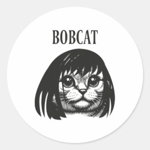 Funny Cat Bob Hairstyle Bobcat Humourous Cats Cat Classic Round Sticker