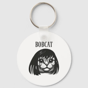 Funny Cat Bob Hairstyle Bobcat Humourous Cats Cat Key Ring