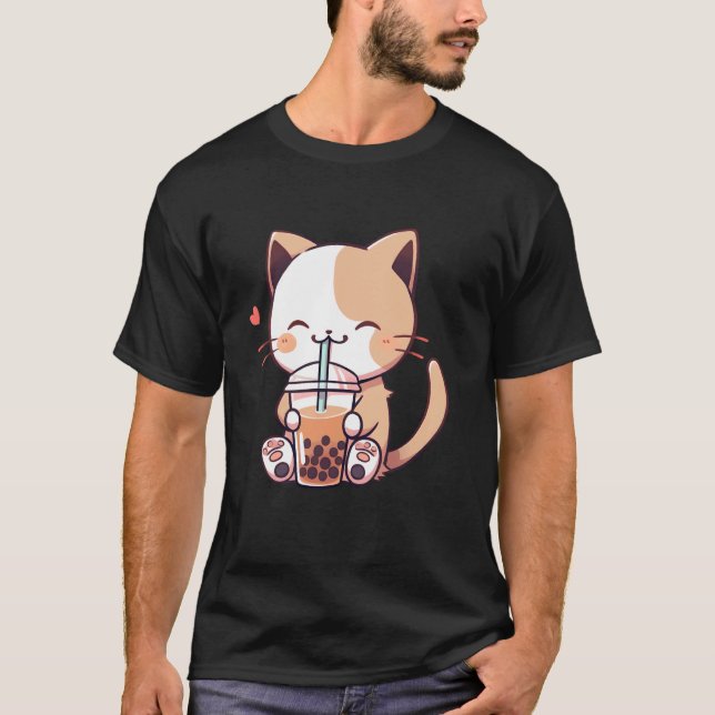 Funny Cat Boba Tea Kawaii Bubble Tea Cute Kitten C T-Shirt (Front)