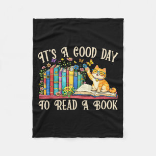 Funny Cat Book Lovers - A Good Day to Read Book Fleece Blanket