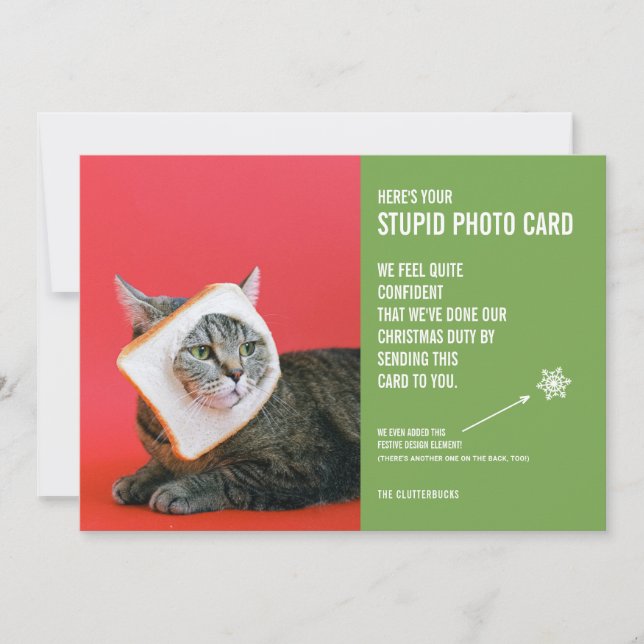 Funny Cat Bread Mask Christmas Stupid Photo Card (Front)
