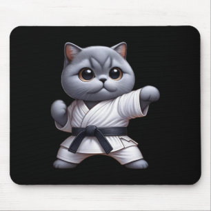 Funny Cat British Shorthair Wearing Karate Gi Blac Mouse Mat