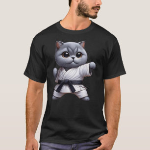 Funny Cat British Shorthair Wearing Karate Gi Blac T-Shirt