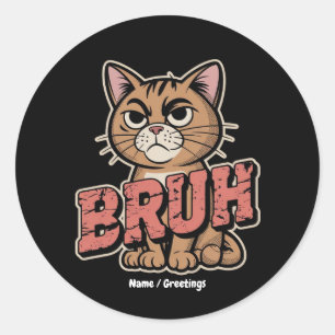 Funny Cat Bruh Meme Graphic Humour Cat Lover Gift Classic Round Sticker