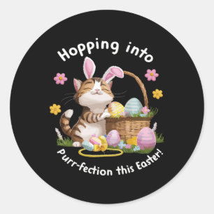 Funny Cat Bunny Ears Happy Easter Eggs Bysket Cand Classic Round Sticker