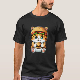 Funny Cat Burger Weird Hat Cheeseburger Humour T-Shirt