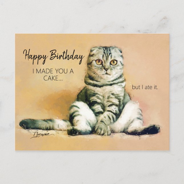 Funny Cat Cake Happy Birthday Postcard (Front)