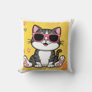 Funny Cat Cartoon cat wearing sunglasses Cushion