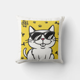 Funny Cat, Cartoon cat wearing sunglasses Cushion