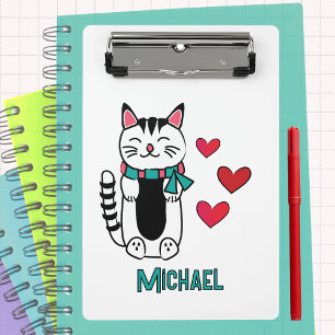 Funny Cat Cartoon Personalised Back to School Mini Clipboard