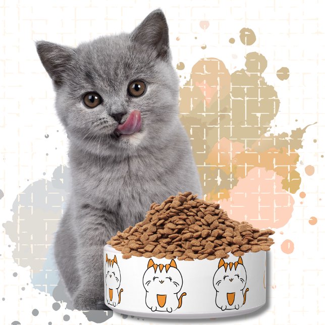 Funny Cat Cartoon Personalised Pet Kitten Feeding  Bowl (Creator Uploaded)