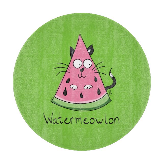 Funny Cat Cartoon Watermelon Kids Cutting Board (Front)