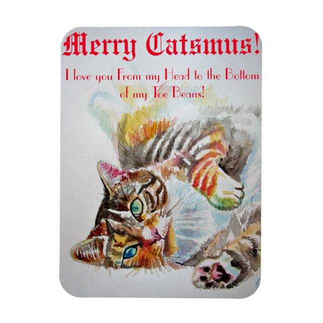 Funny Cat cats Love Toe Beans Merry Christmas Card Magnet (Vertical)