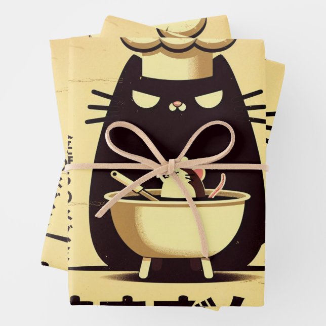 Funny Cat Chef Cooking Wrapping Paper Sheet (In situ)