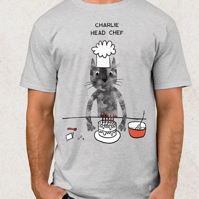 Funny Cat Chef Personalised Head Chef Cooking T-Shirt (Fun black cat head chef personalized t-shirt for animal lovers and cooks everywhere!  Unisex)