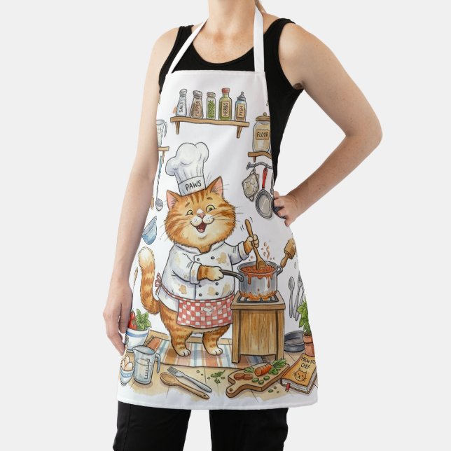 Funny Cat Chef Watercolor Apron  (Insitu)