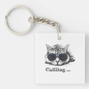 Funny Cat Chilling With Cute Sunglasses Key Ring