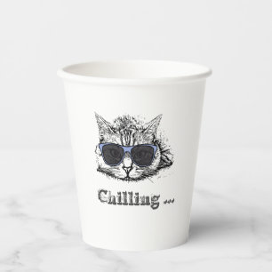 Funny Cat Chilling With Cute Sunglasses Paper Cups