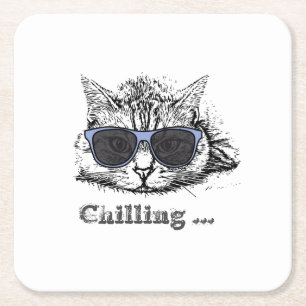 Funny Cat Chilling With Cute Sunglasses Square Paper Coaster