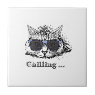 Funny Cat Chilling With Cute Sunglasses Tile