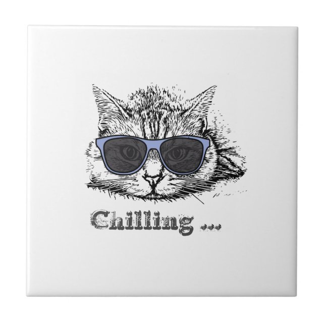 Funny Cat Chilling With Cute Sunglasses     Tile (Front)