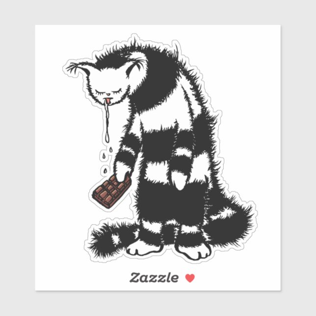 Funny Cat Chocolate Lover - Ink Drawn Drooling Cat (Sheet)