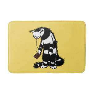 Funny Cat Chocolate Lover - Ink Drawn Drooling Cat Bath Mat