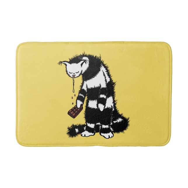 Funny Cat Chocolate Lover - Ink Drawn Drooling Cat Bath Mat (Front)