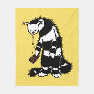 Funny Cat Chocolate Lover - Ink Drawn Drooling Cat Fleece Blanket