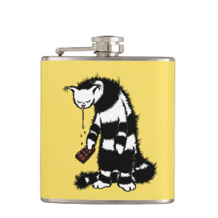 Funny Cat Chocolate Lover - Ink Drawn Drooling Cat Hip Flask