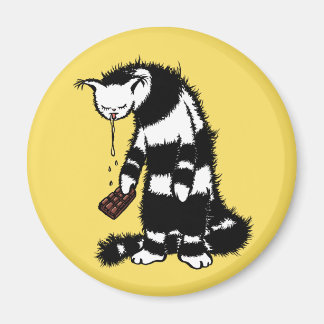 Funny Cat Chocolate Lover - Ink Drawn Drooling Cat Magnet