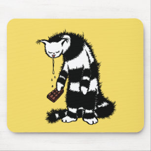 Funny Cat Chocolate Lover - Ink Drawn Drooling Cat Mouse Mat
