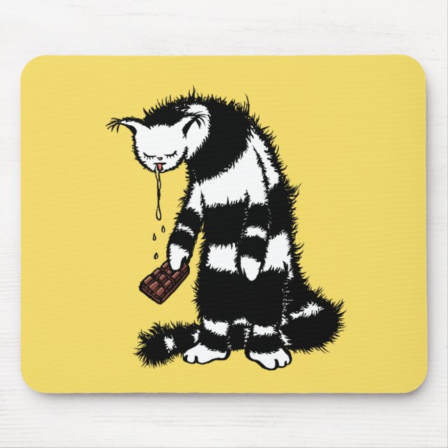 Funny Cat Chocolate Lover - Ink Drawn Drooling Cat Mouse Mat (Front)