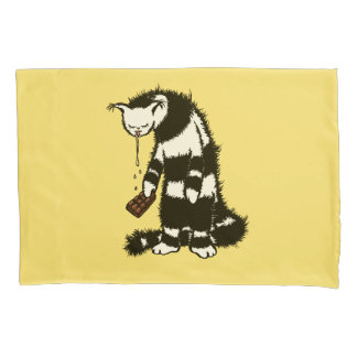 Funny Cat Chocolate Lover - Ink Drawn Drooling Cat Pillowcase