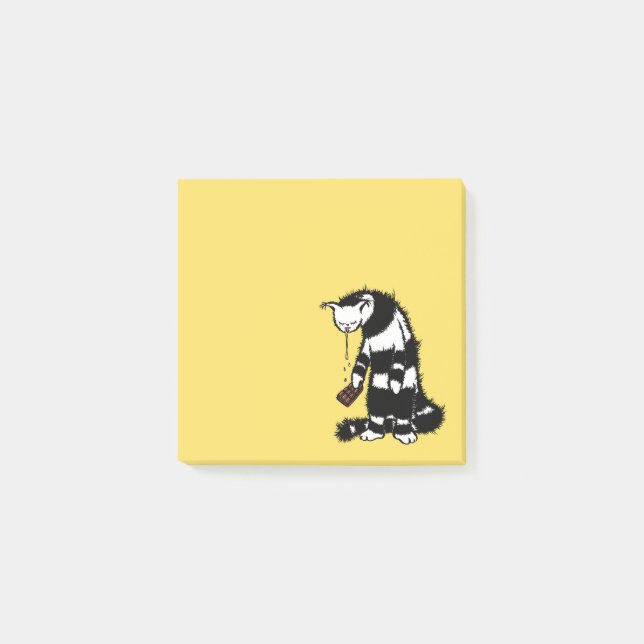 Funny Cat Chocolate Lover - Ink Drawn Drooling Cat Post-it Notes (Front)