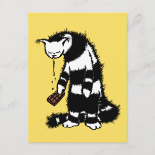 Funny Cat Chocolate Lover - Ink Drawn Drooling Cat Postcard