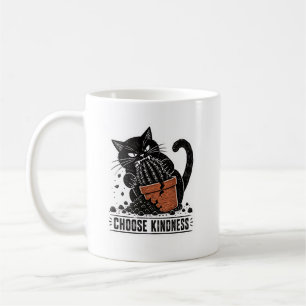 Funny Cat Choose Kindness Linocut Meme Coffee Mug