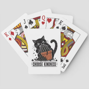Funny Cat Choose Kindness Linocut Meme Playing Cards