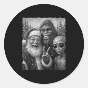 Funny Cat Christmas Bigfoot Alien Santa Snow Selfi Classic Round Sticker