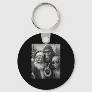 Funny Cat Christmas Bigfoot Alien Santa Snow Selfi Key Ring